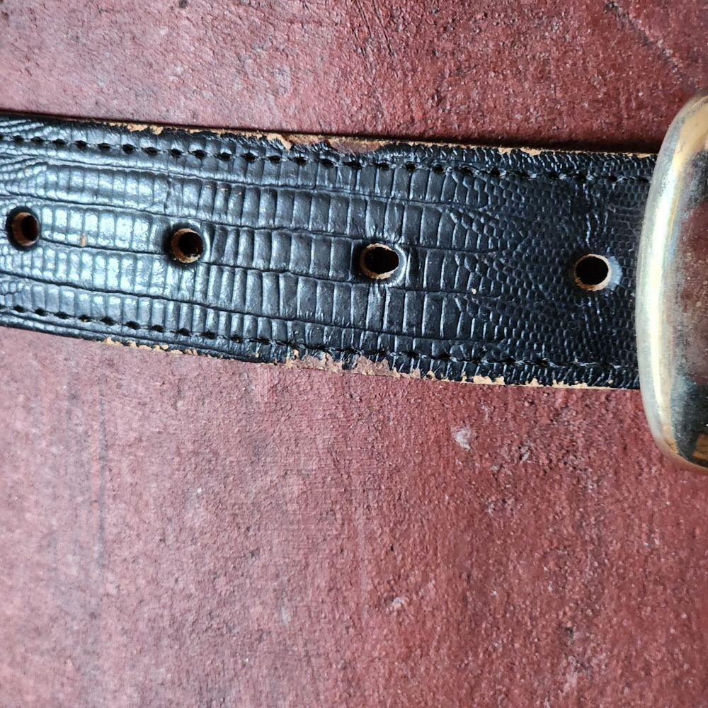 Nan Lewis Croc Embossed Black Belt With Gold Hardware 1" Wide 38" Size 14/16 - Picture 4 of 7